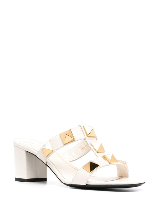 VALENTINO GARAVANI-Roman Stud leather mules-White