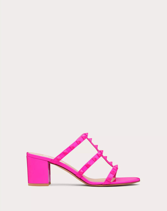 Valentino Garavani-Rockstud patent-leather sandal.