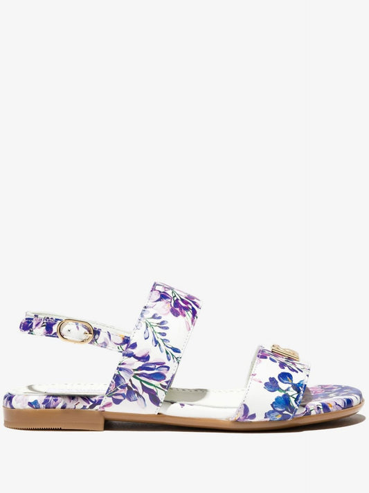 Dolce & Gabbana Kids - Purple Floral Print Leather Sandals